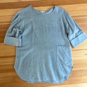 Steven Alan 3/4 sleeve cotton blue/gray shirt P/S